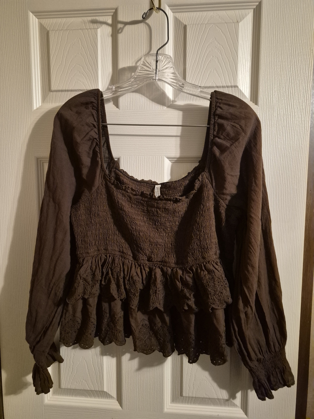 American Eagle Outfitters Brown Long-Sleeve Peasant Blouse